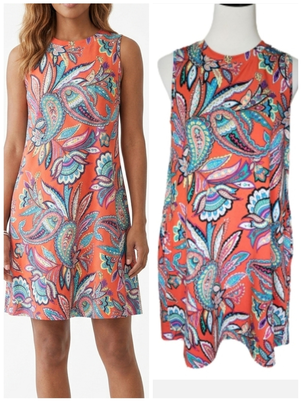 Apt. 9 orange sleeveless dress bright paisley floral print size medium petite